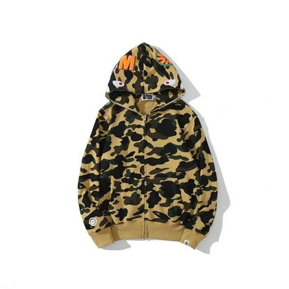 Trendy Shark Camouflage Zippered Hoodie