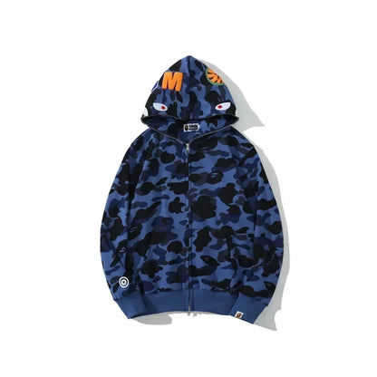 Trendy Shark Camouflage Zippered Hoodie