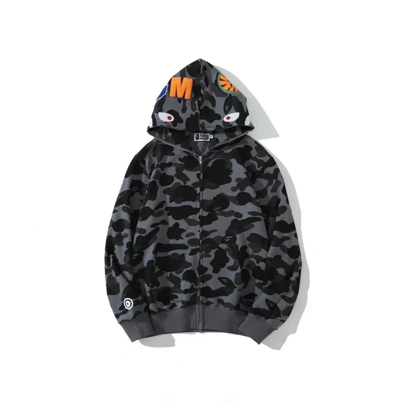 Trendy Shark Camouflage Zippered Hoodie